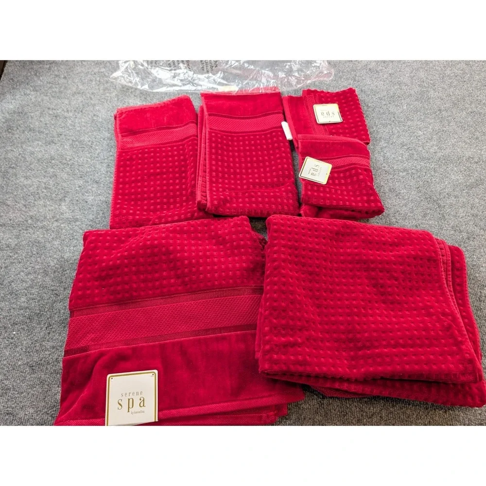 Serene Spa by Kassafina 6 Pc Towel Set Red 100% Cotton New Bath Hand Washcloth